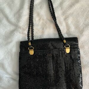 Black Textured Shoulder Bag with Gold Hardware
